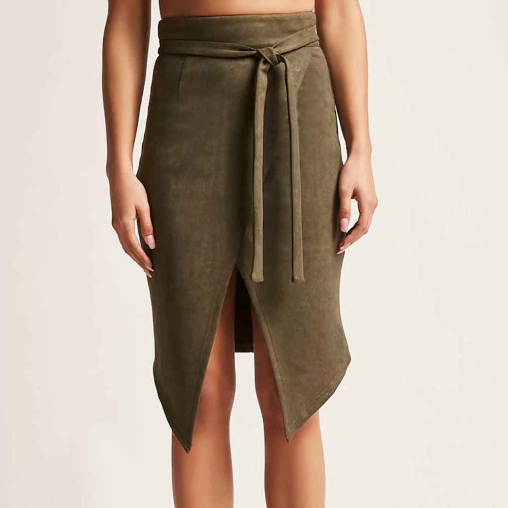 Faux Suede Mock-Wrap Skirt Size Small